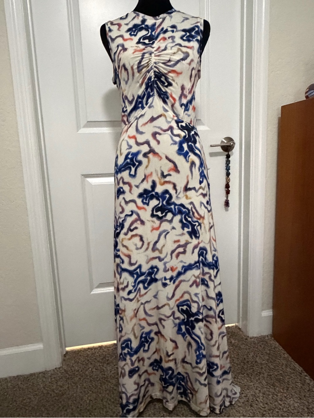 Ulla Johnson Lina Jersey Dress Prism Size S Abstract Print Ruched Maxi
